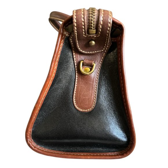 Vintage Brahmin Satchel Handbag Brown Black Smooth Leather Timeless Preppy - Picture 4 of 16